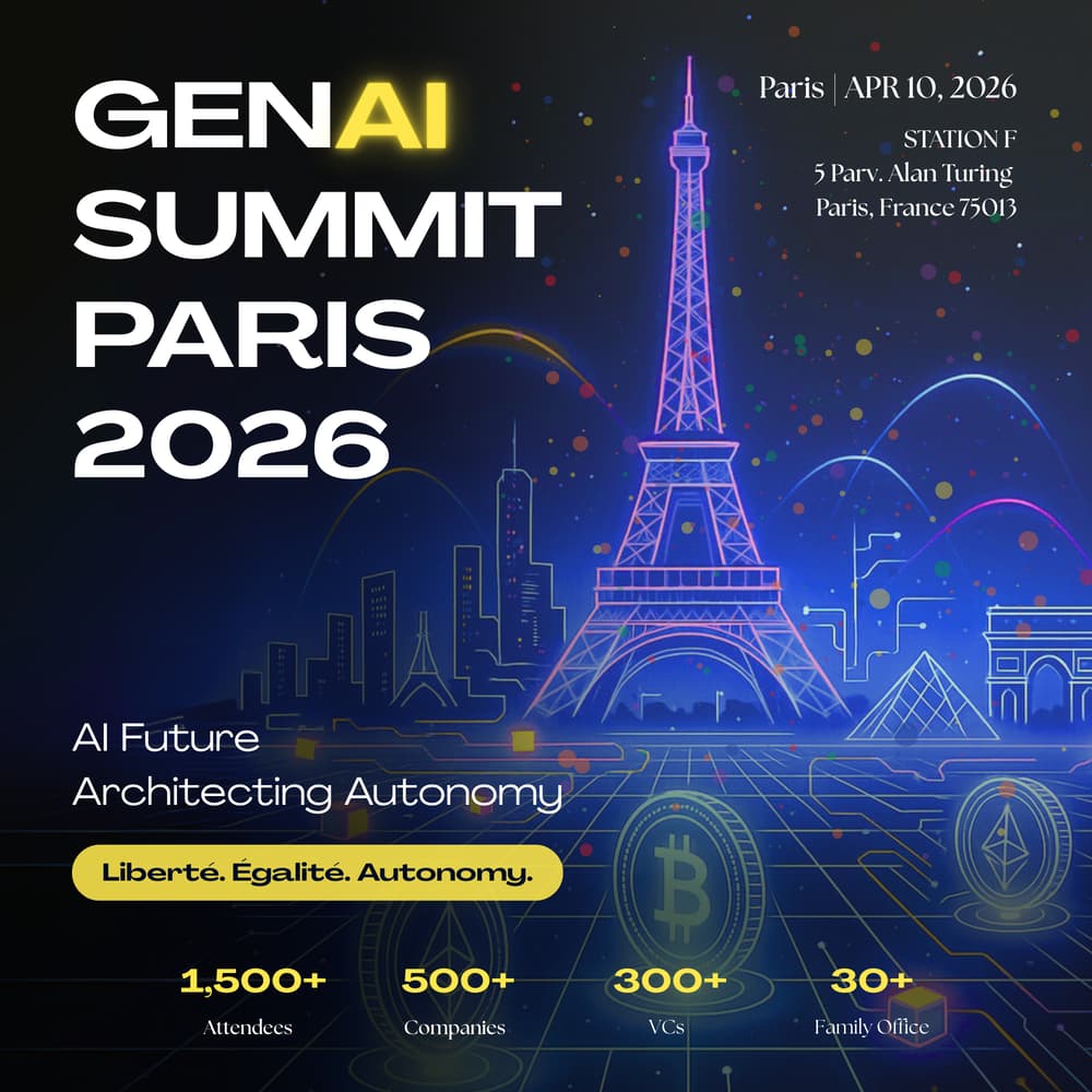 Affiche du GenAI Summit Paris 2026 à Station F avec le titre Architecting Autonomy sur fond sombre et typographie moderne