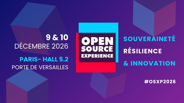 Bannière officielle du salon Open Source Experience 2026 à Paris Expo Porte de Versailles